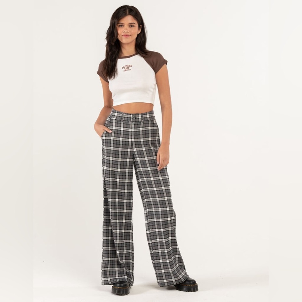 RSQ Womens Wide Leg Plaid Pants